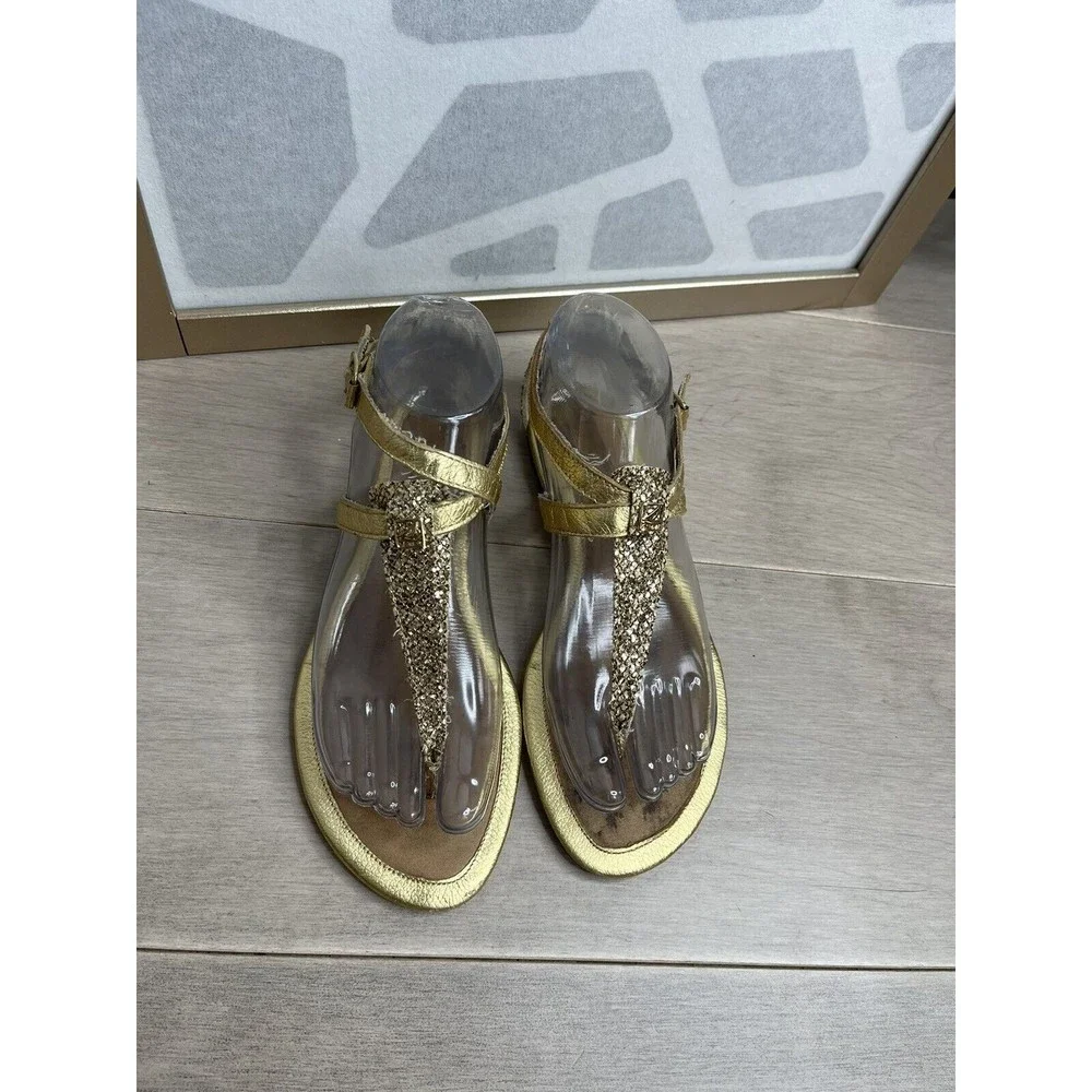 Sperry Top-Sider Women Summerlin Glitter T-Strap Sandals Gold Leather Flat 7 M